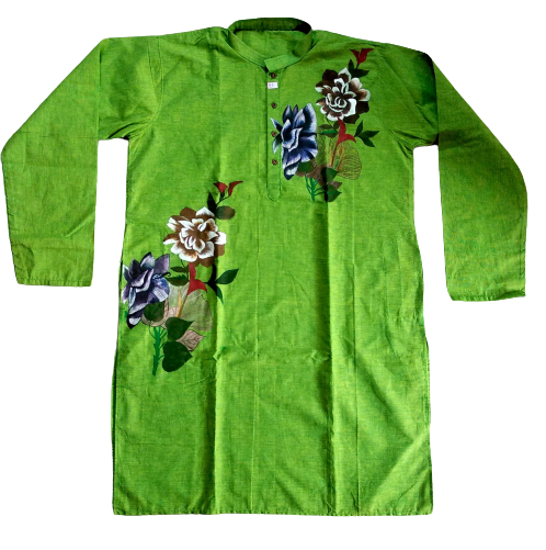 Leaf Green Floral Printed Cotton Kurta for Men: Fresh Style in Ethnic Wear