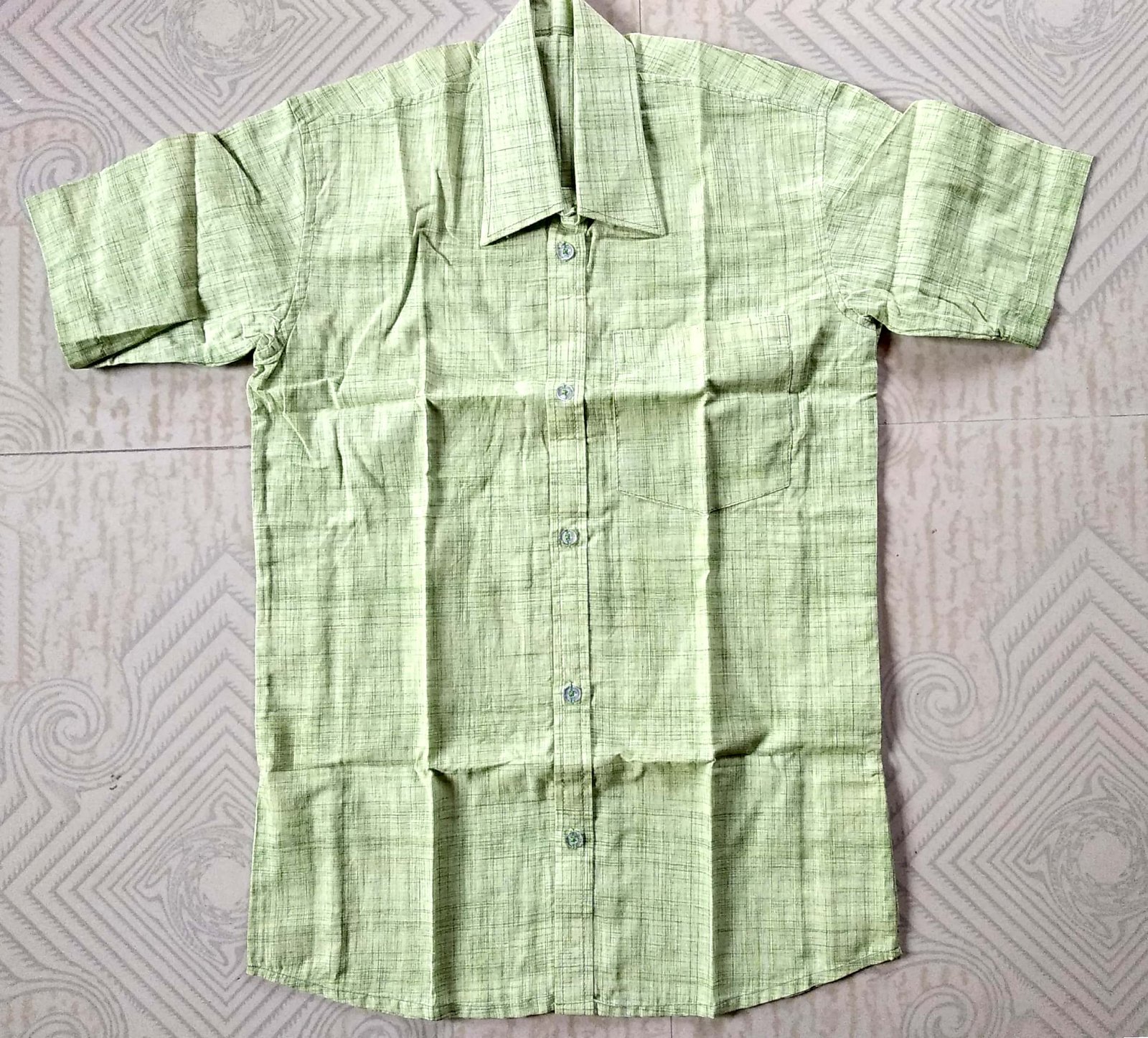 Soft Lime Essence: Men's Light Green Textured Shirt, Short Sleeves, Casual Comfort, Perfect for Warm Days
