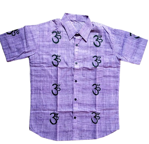 Spiritual Om Symbol Cotton Shirt, Hand-Printed Design, Comfortable Casual Wear