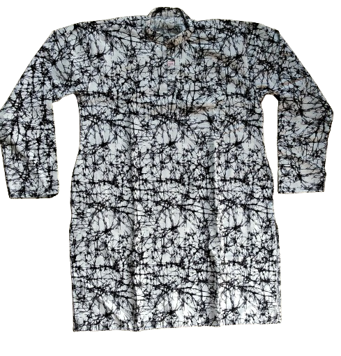 Black & White Cotton Batik Printed Kurta: Unique Style, Long Sleeves, Comfortable Fit
