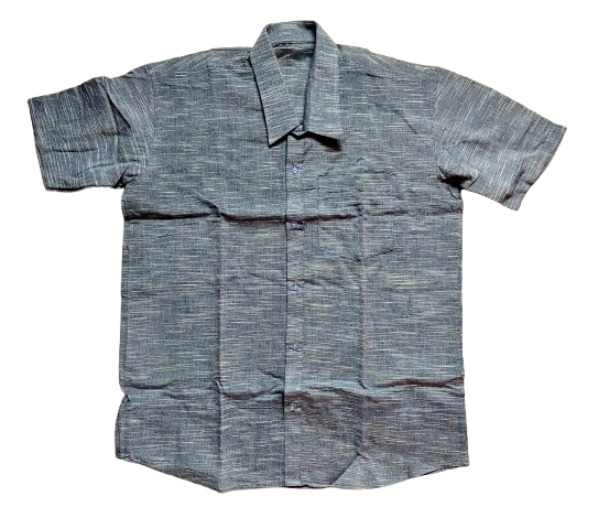 Textured Gray Harmony: Men's Gray Shirt with Subtle Weave, Short Sleeves, Casual Refined Style
