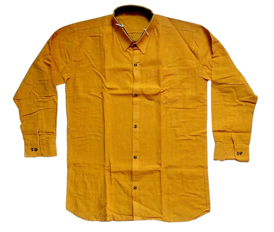 Golden Mustard Elegance: Men's Long Sleeve Shirt, Rich Color, Versatile Casual to Formal Style