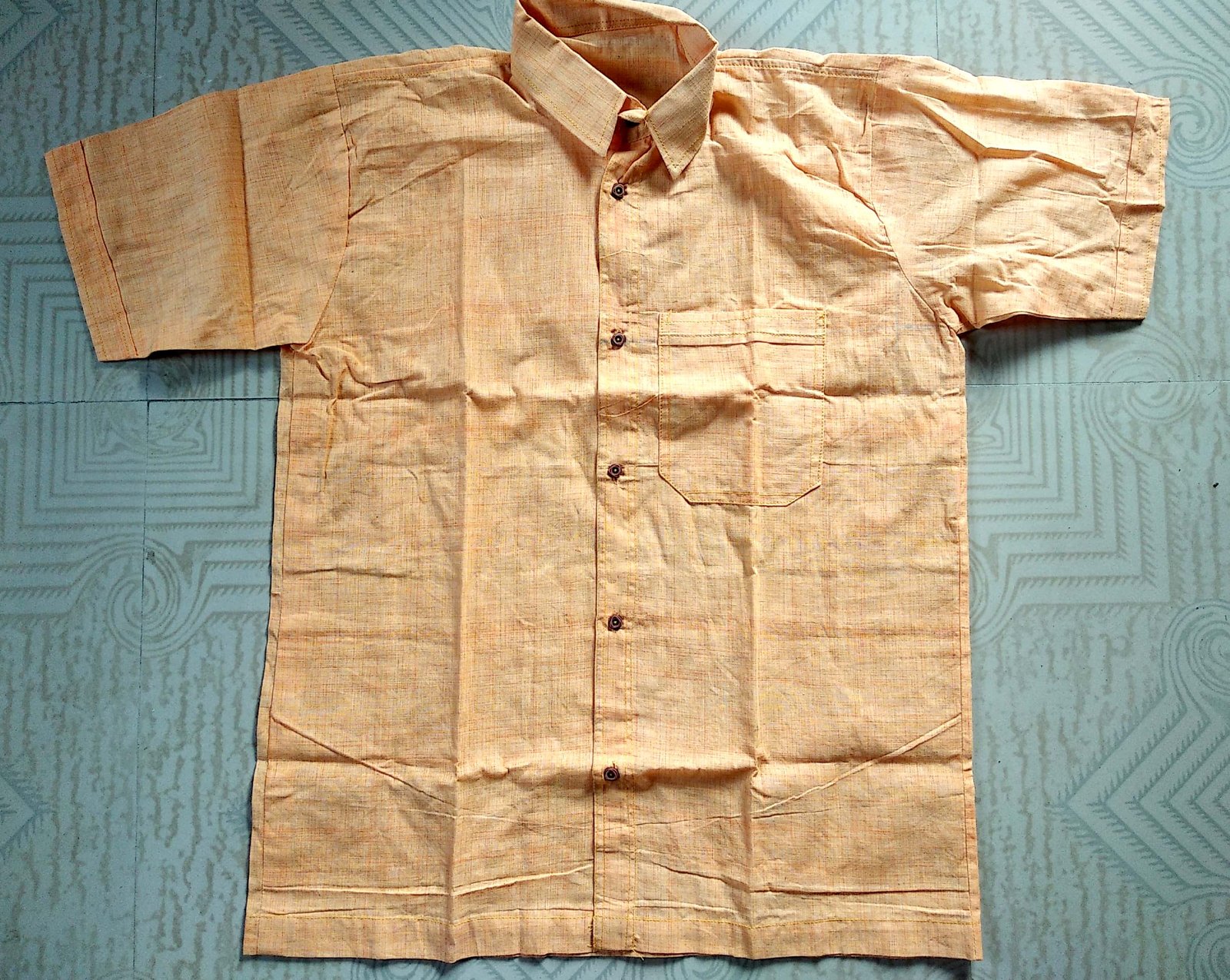 Soft Beige Comfort: Men's Light Beige Textured Shirt, Short Sleeves, Casual Style, Everyday Elegance