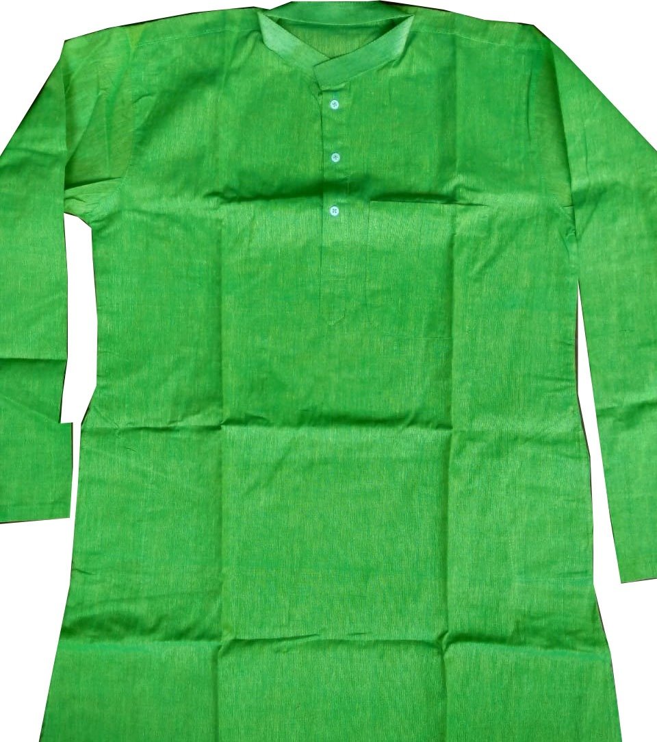 Green Cotton Kurta Traditional Design with Mandarin Collar & Three Buttons - Comfortable & Stylish