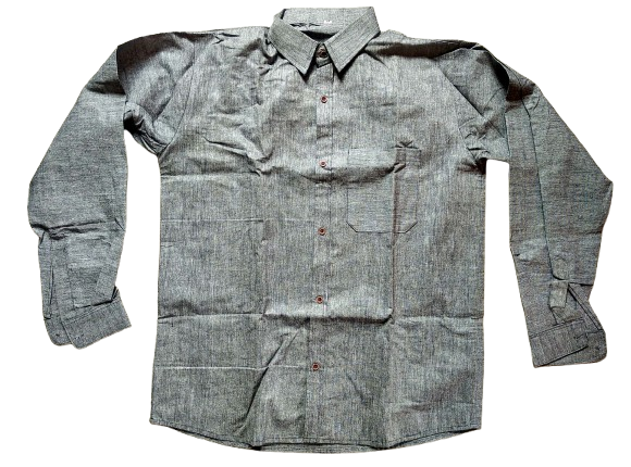 Textured Gray Sophistication: Men's Long Sleeve Shirt, Subtle Weave, Versatile Formal and Casual Wear