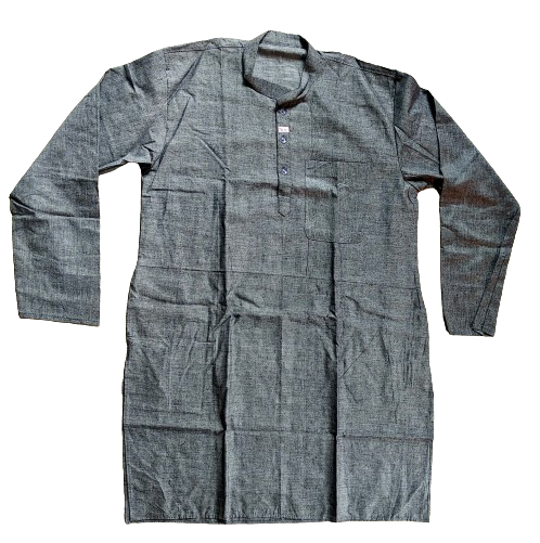 Elevated Casual Men's Grey Textured Khadi Kurta with Pocket & Mandarin Collar Detailing
