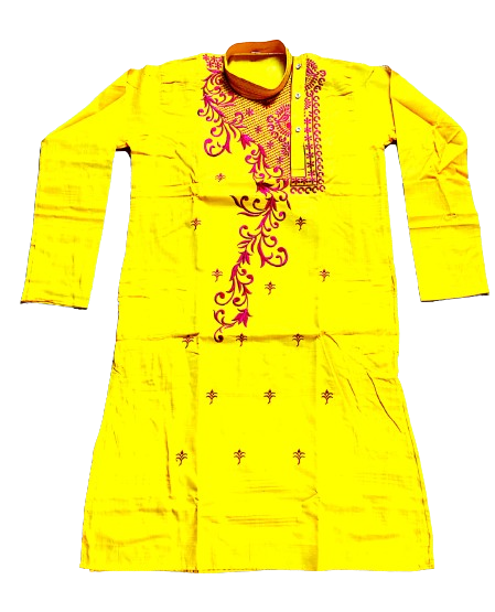 Vibrant Yellow Embroidered Cotton Kurta: Stylish Ethnic Wear, Long Sleeves, Intricate Detailing