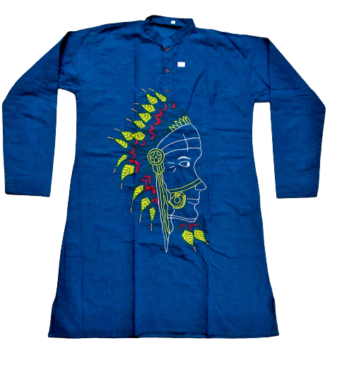 Blue Kantha Stitch Native American Kurta - Handmade Unique Design Cotton Wear