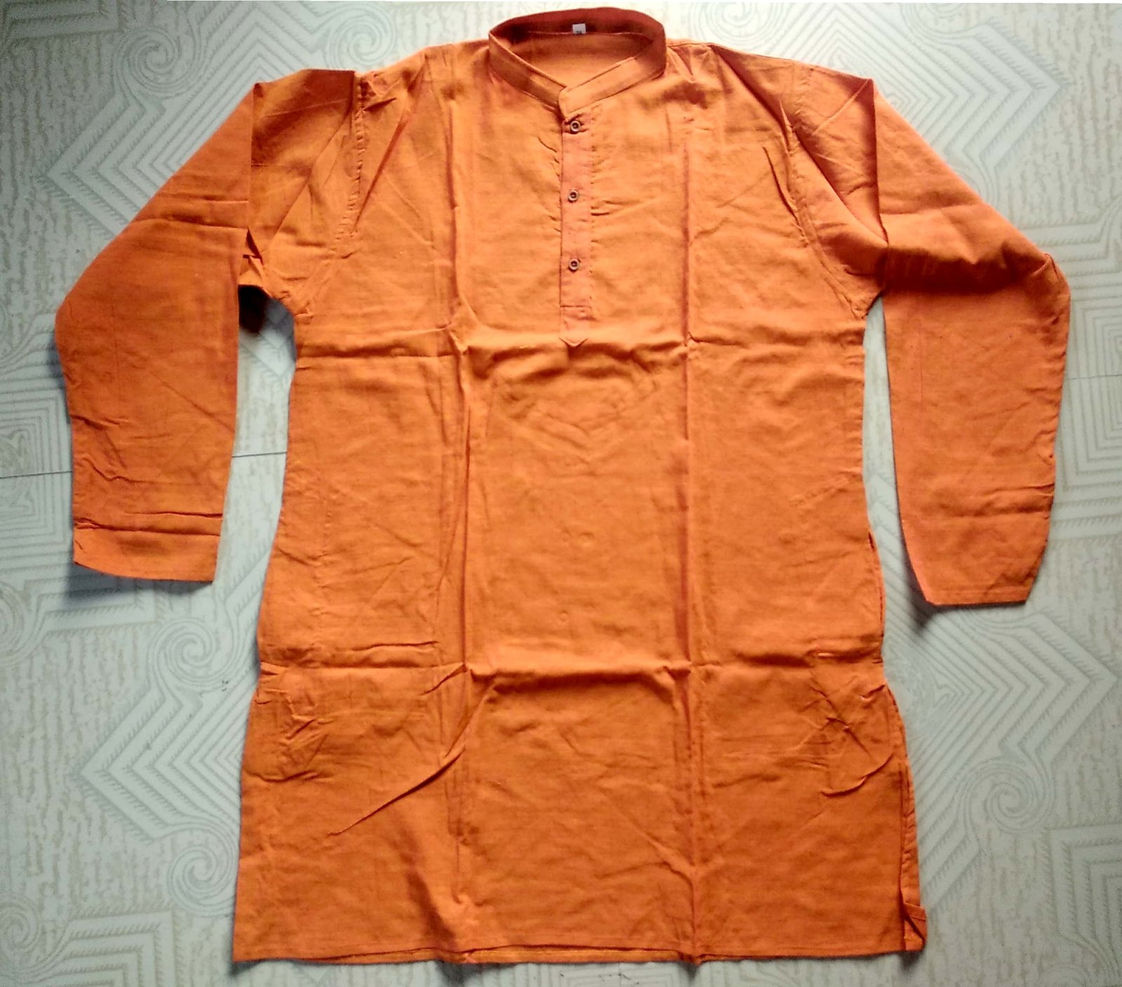 Radiant in Orange Men's Handloom Khadi Kurta with Mandarin Collar and Classic Design