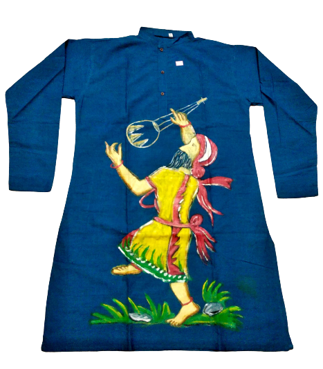 Indigo Baul Singer Print Cotton Kurta for Men: Traditional Musical Ethnic Fashion