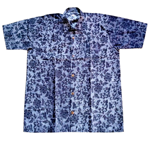 Midnight Floral Tapestry: Men's Dark Blue Shirt with Intricate Flower Pattern, Short Sleeves, Refined Casual Style