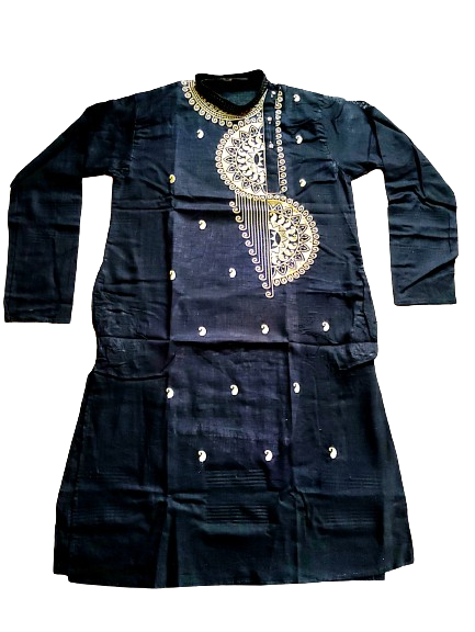 Black Cotton Embroidered Kurta: Elegant Festive Wear with Long Sleeves - Stylish &amp; Comfortable